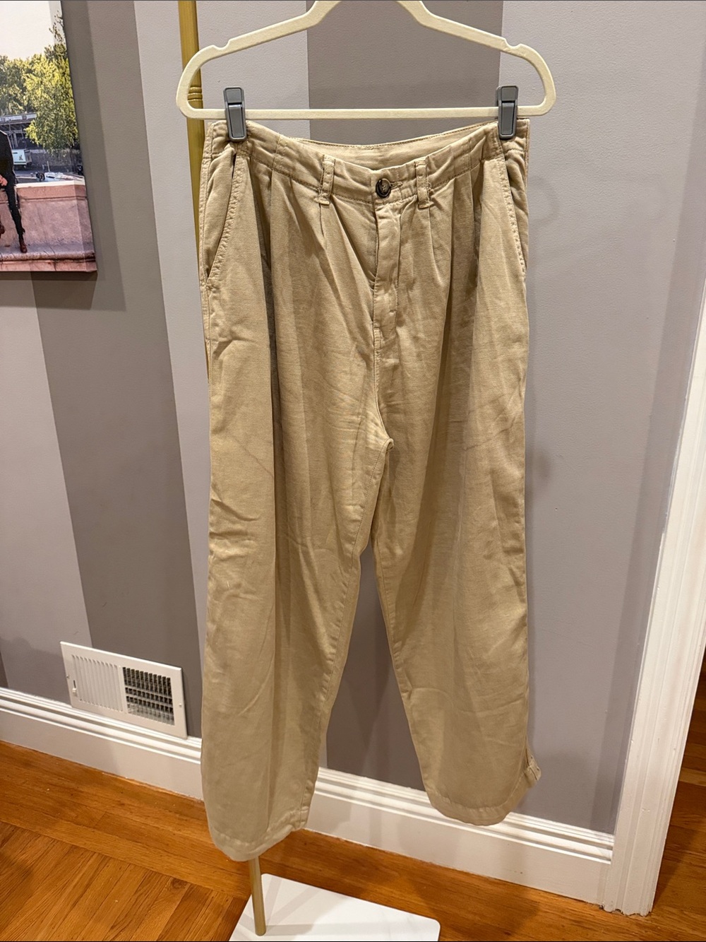 Free People Khaki Pleated High-Rise Trousers